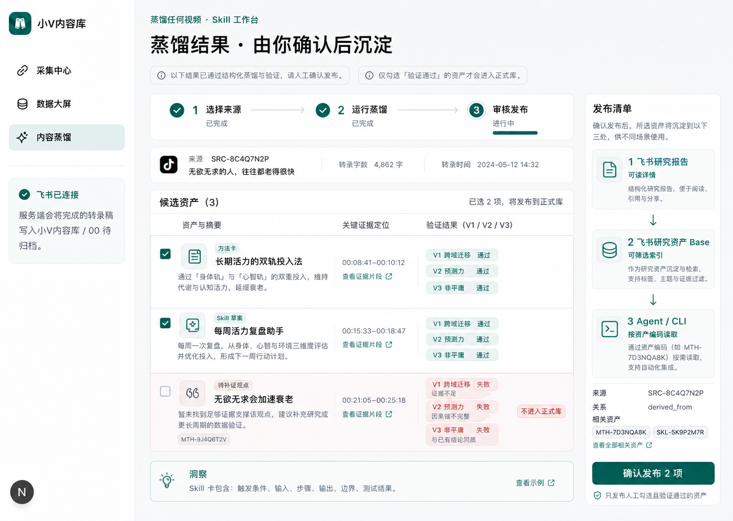 内容蒸馏 Skill 审核发布与知识资产结果演示