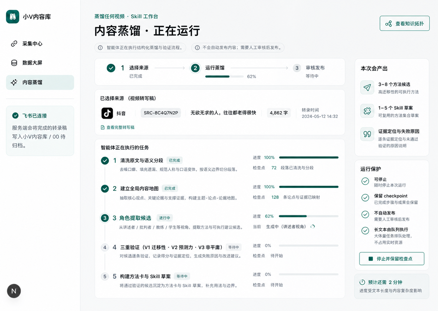 内容蒸馏 Skill 运行中流程演示